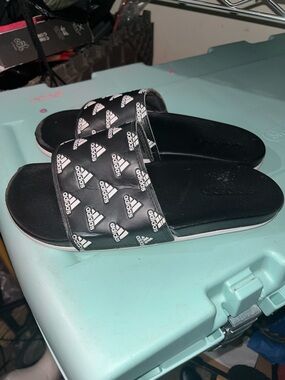 adidas Black and White Logo Slide Sandals